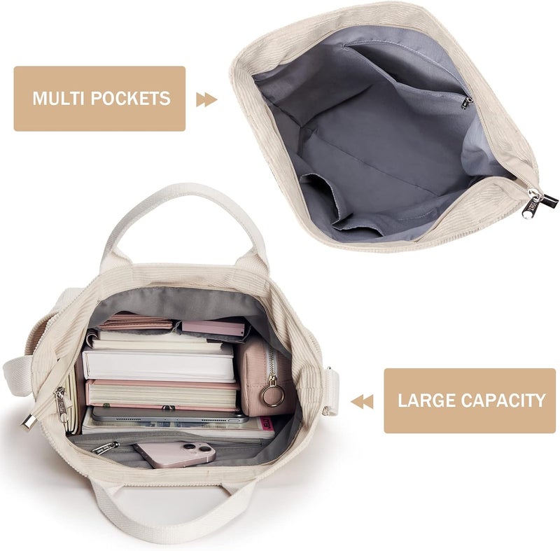 KALIDI Corduroy Tote Bag, Large Messenger Bag Shoulder Hobo Anti Splash Crossbody Zipper Bag Casual Work Shopping Women - Image 4